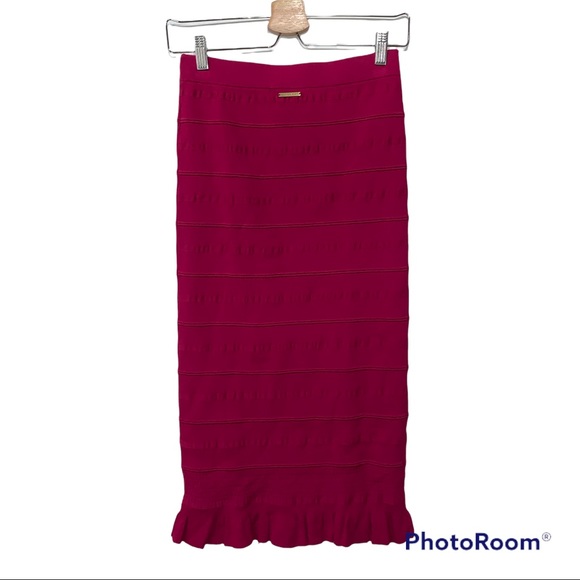 Michael Kors Ribbed Stretch Pencil Skirt Ruffled Hem Azalea Sz Small - Picture 11 of 14